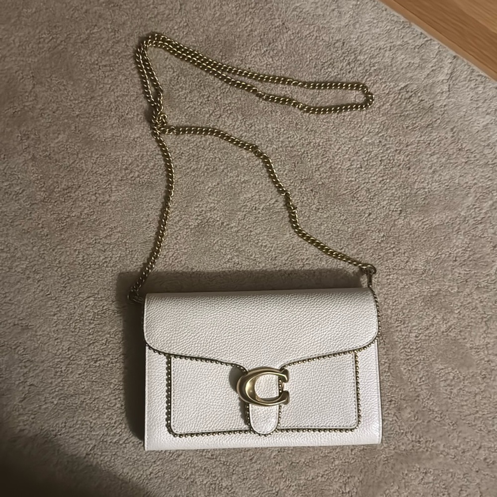 Coach Elegant Cream Leather Bag with Gold Accents